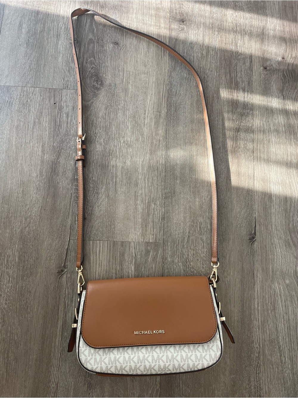 Michael Kors Brown and White Signature Crossbody